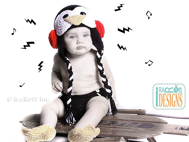 Happy Penguin Hat, Diaper Cover, Slippers Set