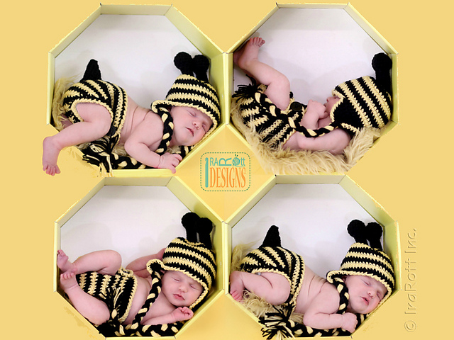Lazy Bee Hat and Diaper Cover Set