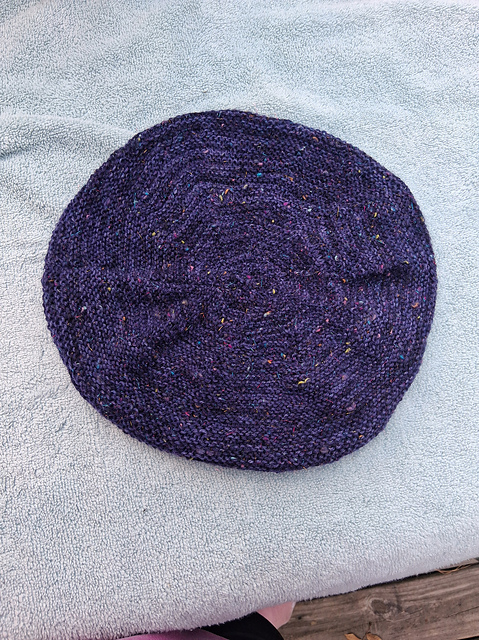 navy blue beret with rainbow tweed and stellina