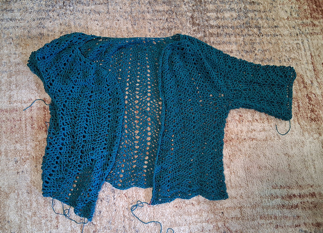 Teal crochet chevron cardigan,mid progress