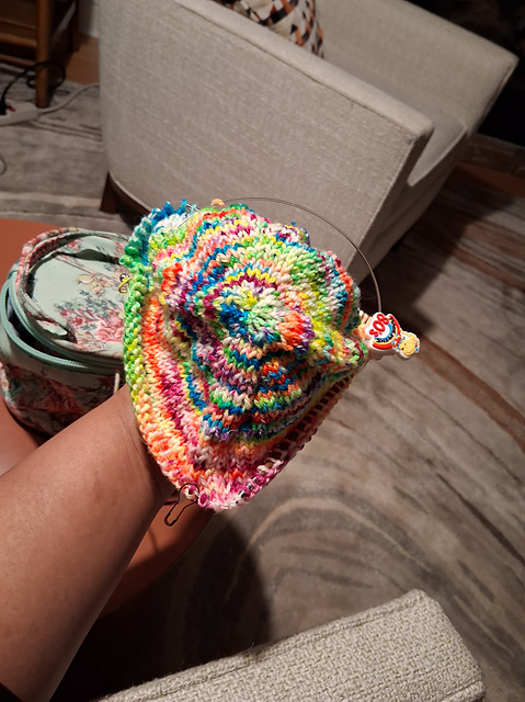 beginning of knitting a hat