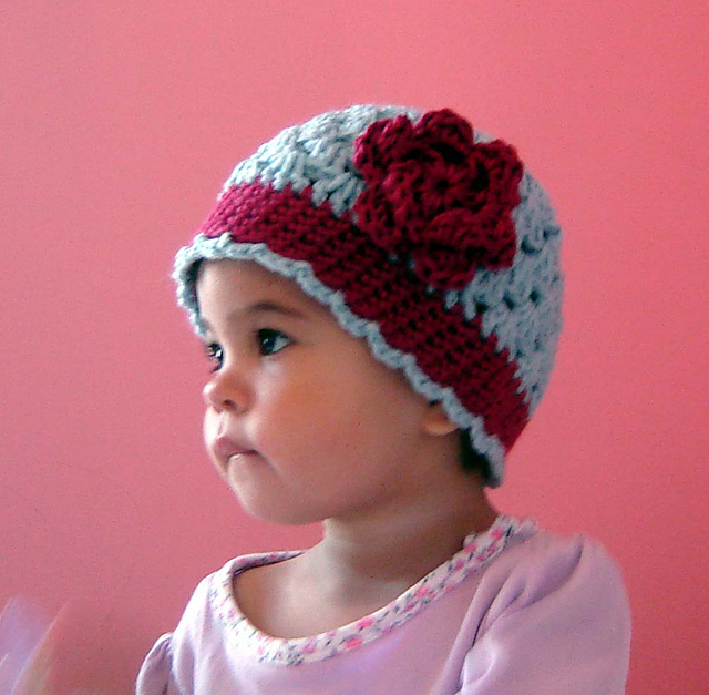 Cherry or Rose Scalloped Beanie