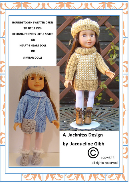 Houndstooth Sweater Dress for 14” dolls