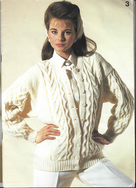 Cardigan with double moss st and cupped cable
