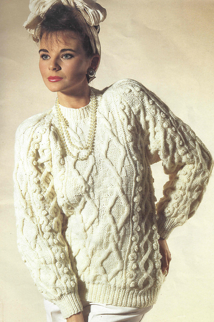 Sweater with bobbles, waves, cable, diamonds