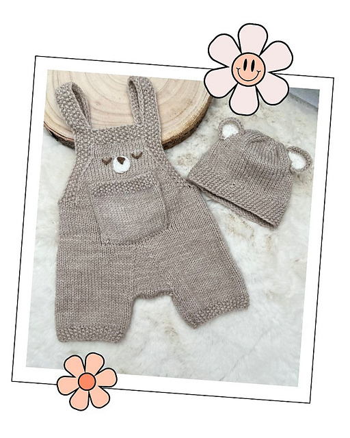 Baby Bear Romper Dungarees and Hat
