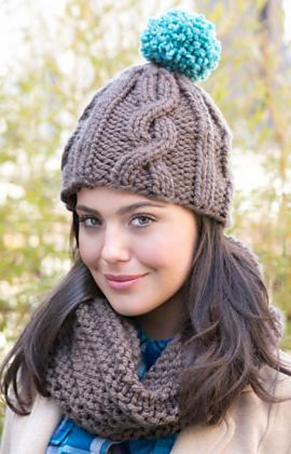 Cabled Hat with Matching Cowl