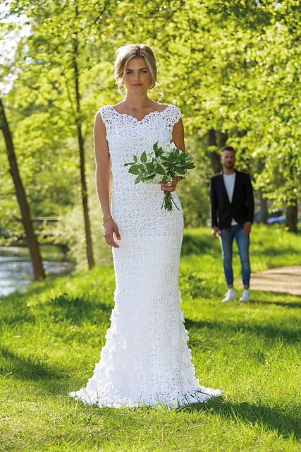 white christmas dresses Crochet Pattern V Neck Beaded Trumpet Dramatic Lace Wedding Dress, WG6 –  Dairy Bridal main image 0