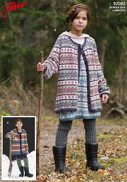 92082. FAIR ISLE-MÖNSTRAD LÅNGKOFTA TILL BARN