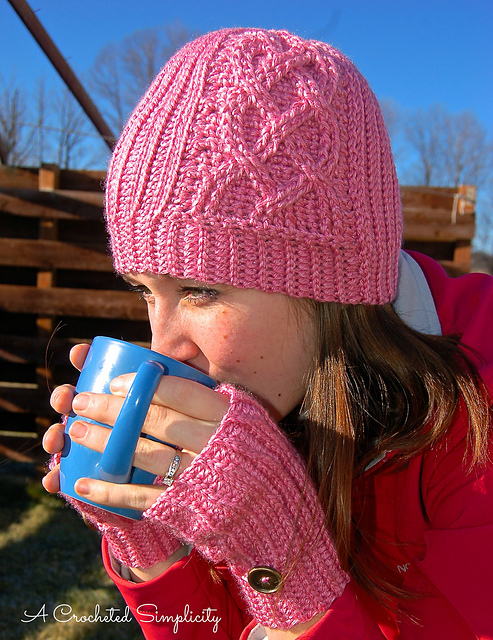 "Knit-Look" Cabled Hearts Beanie