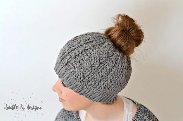 Cabled Beanie & Messy Bun Hat