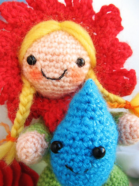 Amigurumi flower girl and her friend the rain drop
