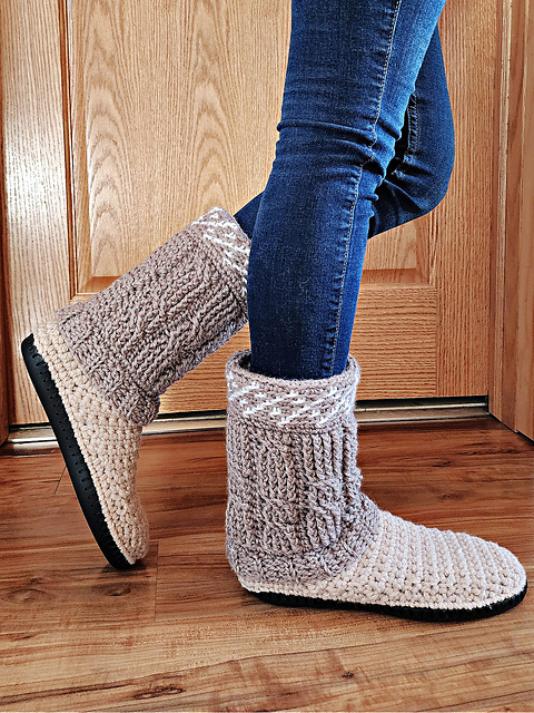 Cable Crochet Slipper Boots