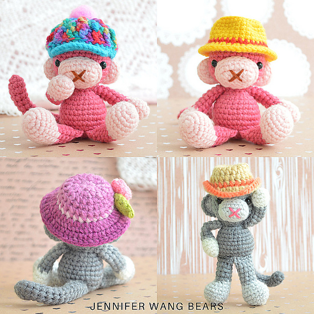 Ravelry Amigurumi Monkey Hats pattern by Jennifer Anne Wang