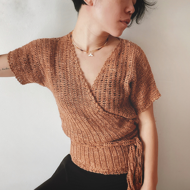 【Raucohouse】Selene shirring mix knit top Ravelry: Selene Wrap Top pattern by Jessica Tsung