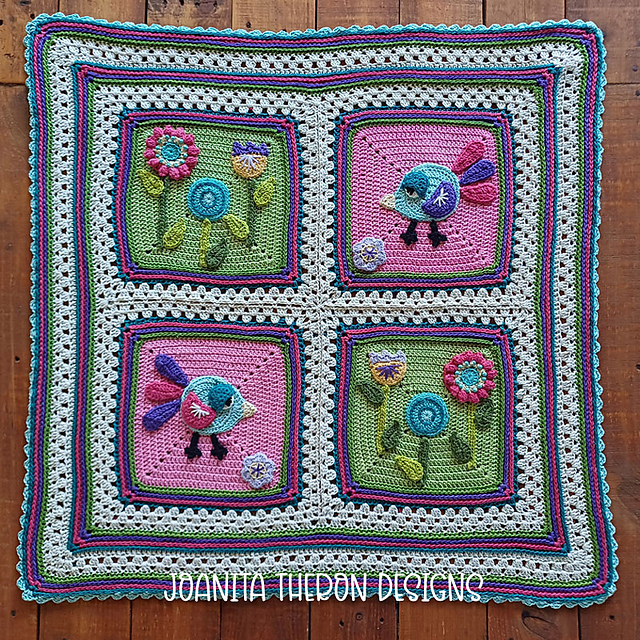 Whimsical Birdy Flower Baby Blanket