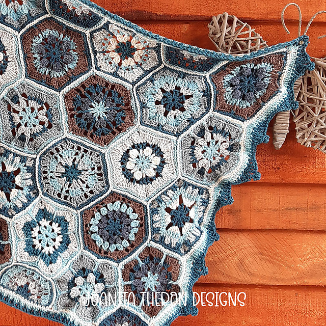Ravelry: Blues Melody Hexagon Lap Blanket pattern by Joanita Theron