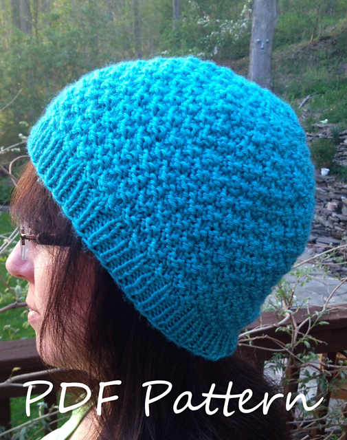 Double Seed Stitch Knit Hat/Blue