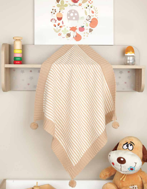 Striped Blanket with Pompoms