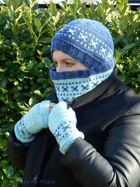 Bleu d'hiver : hat, cowl & mitts