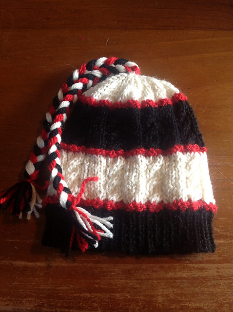 Beanie with Cables and Stripes