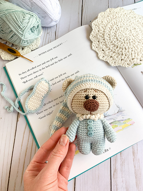 Teddy bear toy with nightcap and sleeping mask