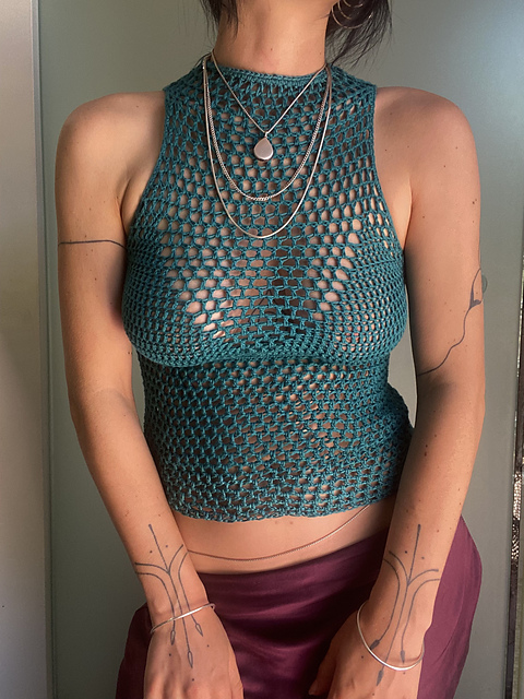 Tourmaline Mockneck Mesh Top