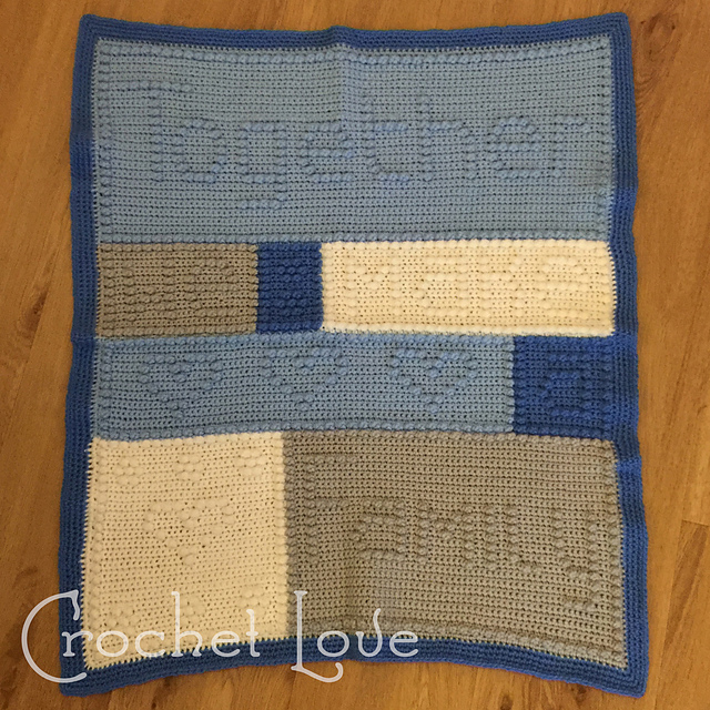 “FAMILY” Popcorn Stitch Baby Blanket