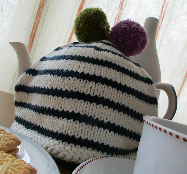 Stripe and Pompom Tea Cosy