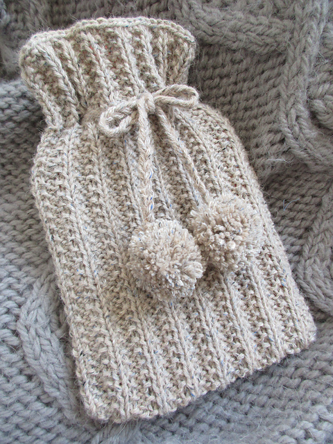 Rib and Pompom Hot Water Bottle Cover