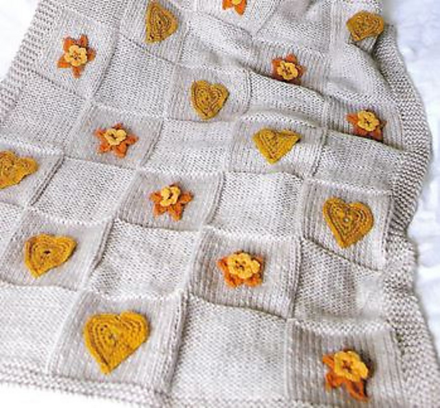 Squares and Crochet Flowers Blanket