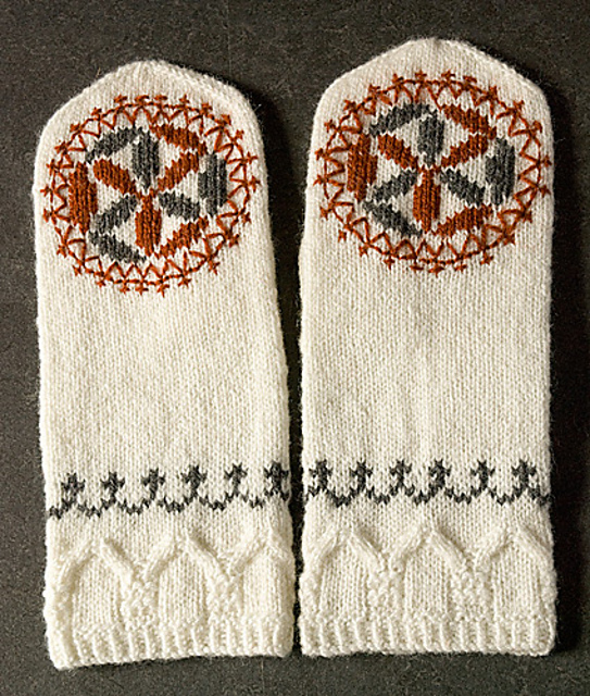 Barkåkra valvbård och hjulmotiv vante