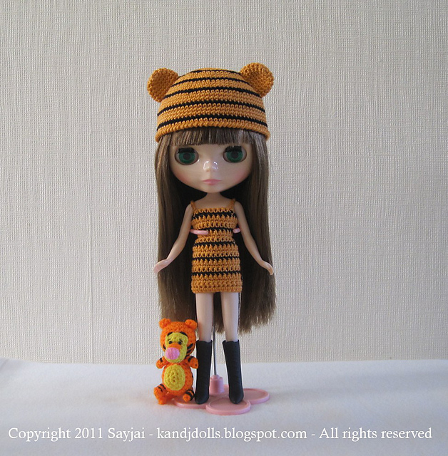 Tiger Hat and Dress For Blythe Dolls
