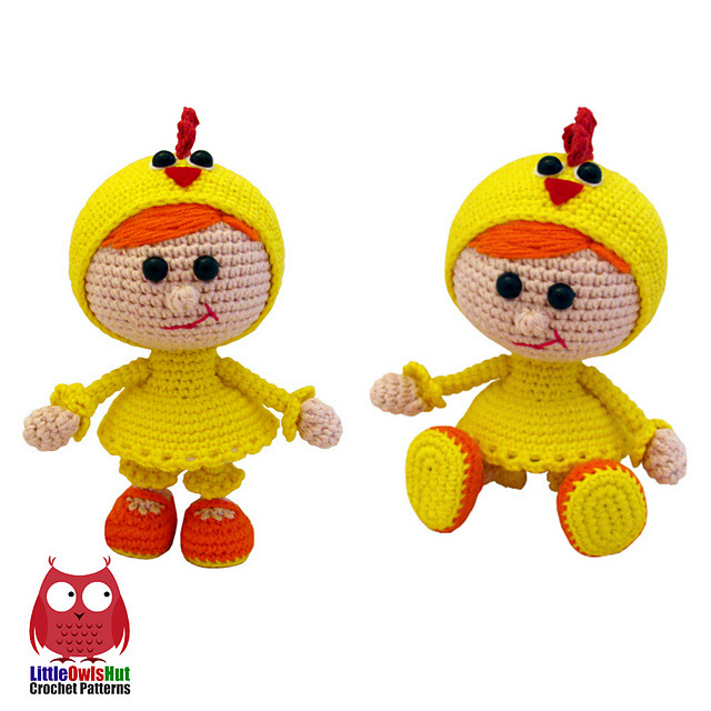 116 Girl Doll in a chicken outfit Amigurumi
