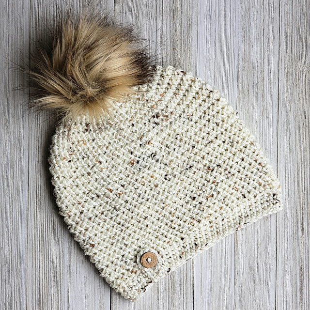 Herringbone Button Slouchy Beanie