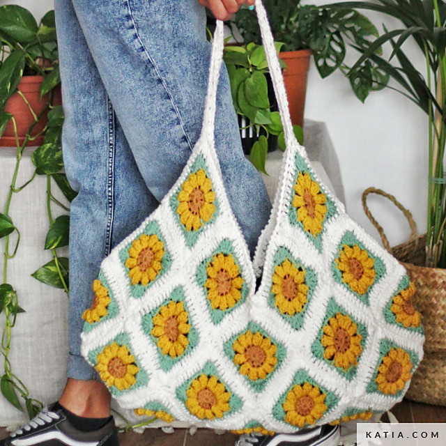 Sunflower Granny Squares Maxi Bag