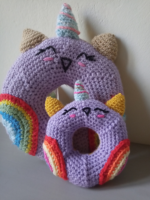 Crocheted Rainbow Kawaii Donut