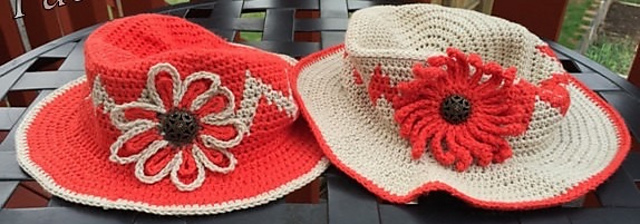Matching Inverted Chevron Striped Hat with Flower