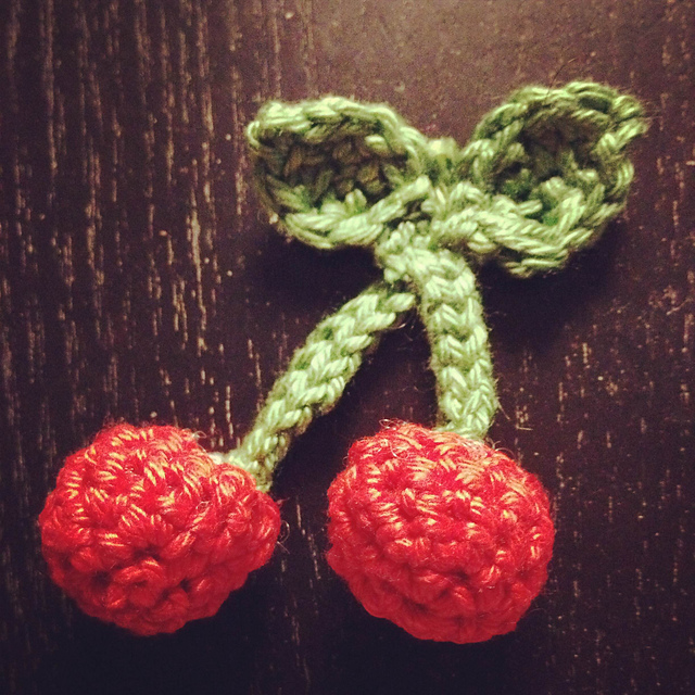 Cherry on Top Crocheted Brooch