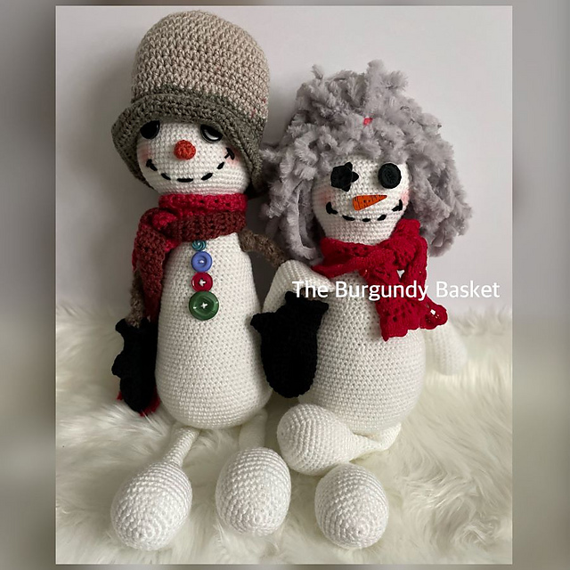 The Burgundy Basket Snowman and Snowwoman