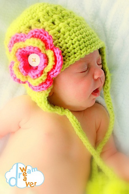 Newborn Earflap Hat with Interchangeable Flowers