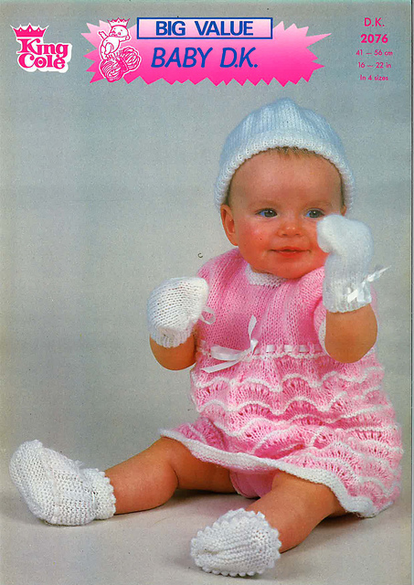 2076 Lace Pattern Dress, Hat, Mittens and Bootees
