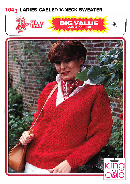 1043 Ladies Cabled V-Neck Sweater