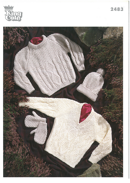 2483 Round and V Neck Sweaters, Mittens and Hat