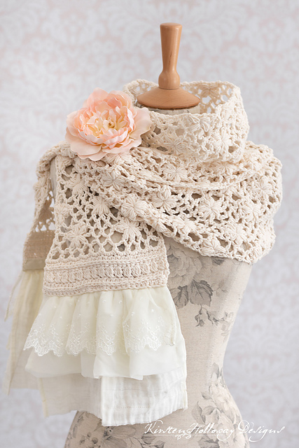 Ravelry: Crochet Lace Scarf with Flowers pattern by Kirsten Holloway