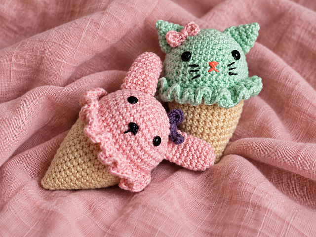 Bunny and Kitty Ice Cream Cone Amigurumi