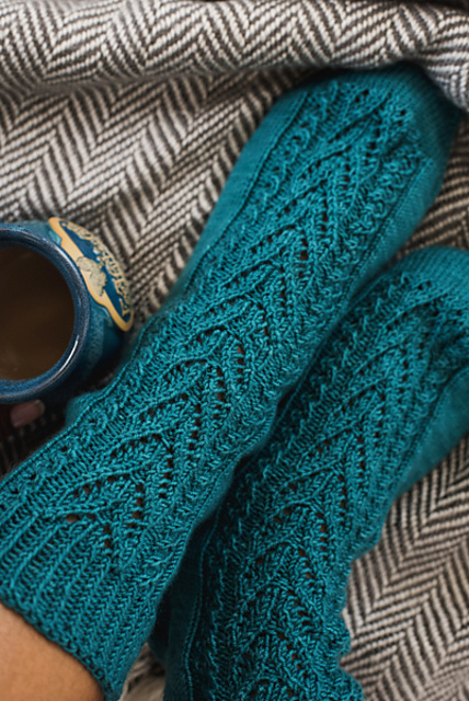 Mint Teal Leaves Socks