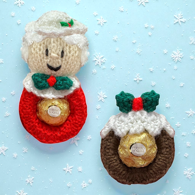 Mother Christmas and Pudding Hanging Choc Holders