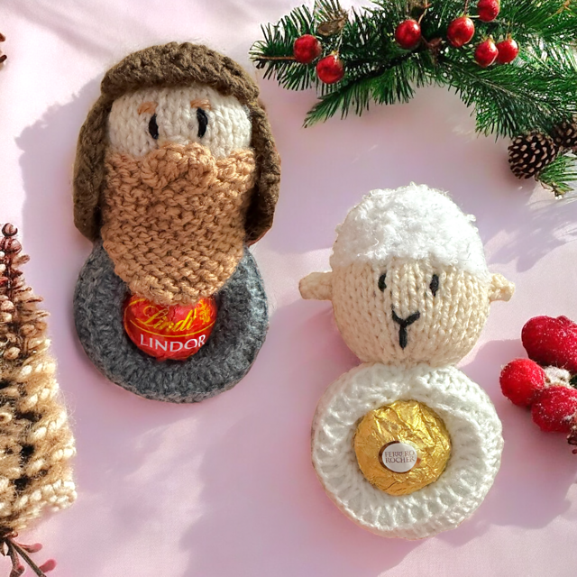 Christmas Nativity Shepherd Sheep choc decorations