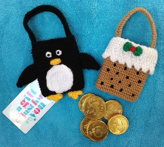 Ravelry Penguin and Christmas Pudding Gift Bags pattern by Rebecca Roberts